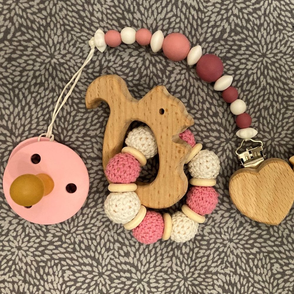 Silicone/Wood Pacifier Dummy Leash/Chain/Teething